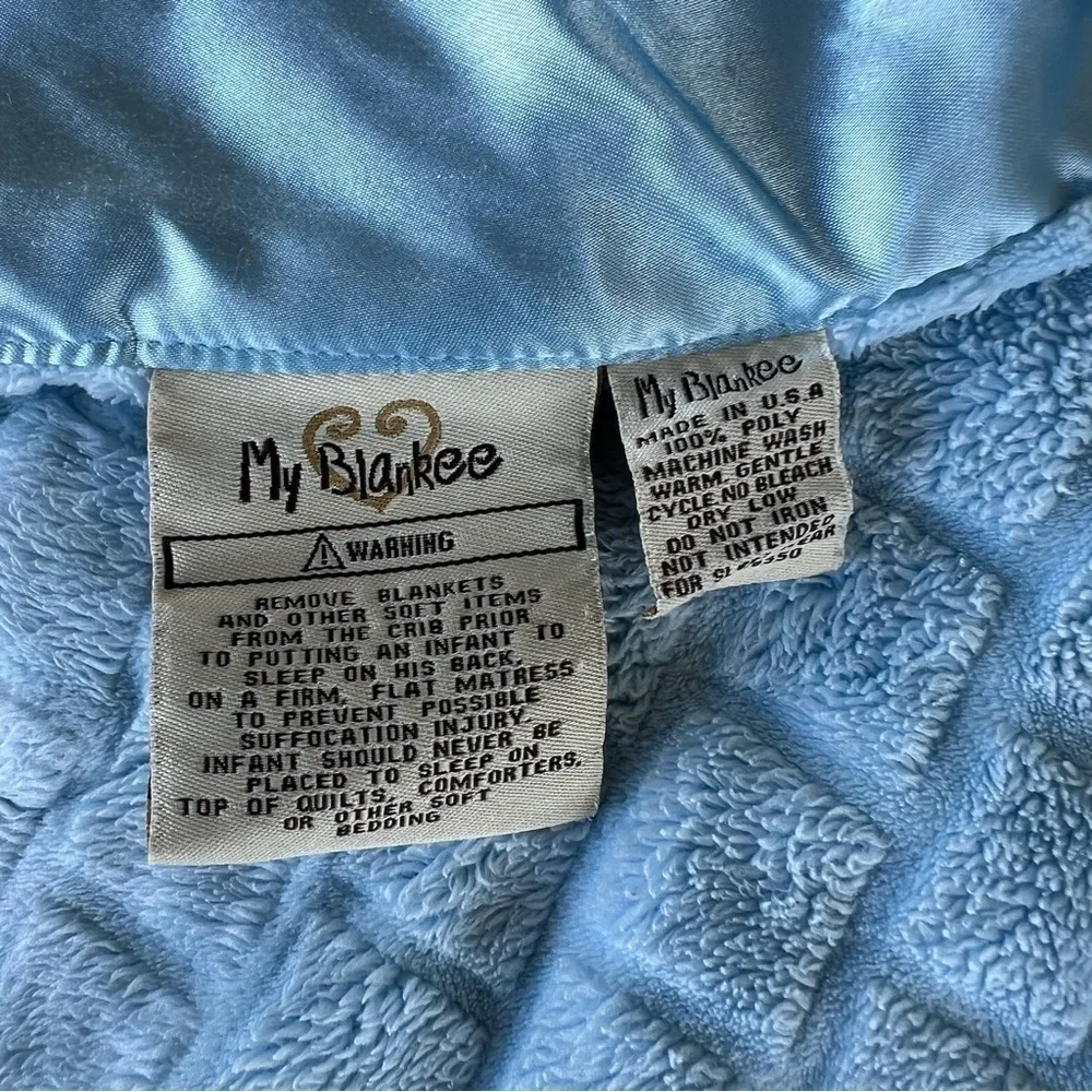 My Blankee Plush Minky Satin Trim Security Baby Blanket Blue 30.5 x 34 GUC